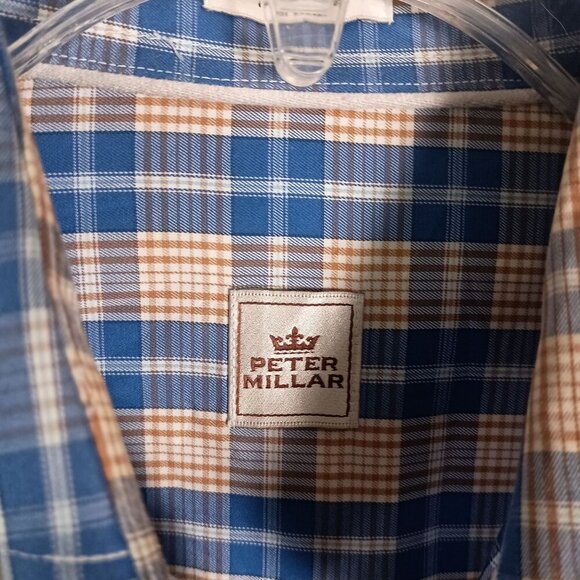 Peter Millar Blue Plaid Long Sleeve Dress Shirt Men’s Size M Cotton - Picture 4 of 5
